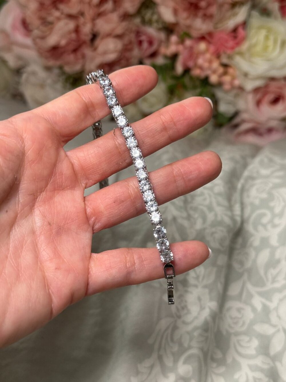 White Gold Plated Zircon Bracelet Sparkle Tennis Crystal CZ Jewelry